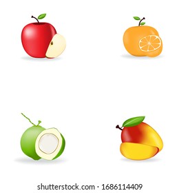 Fruits icons detailed photo realistic vector set