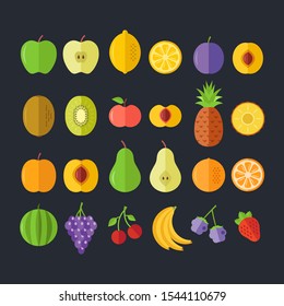 Fruits icons. Flat design. Vector icons set