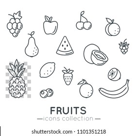 Fruits icons. Flat line vector illustration isolated on white background.