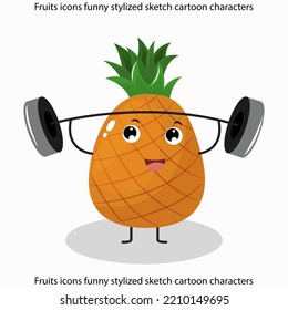 Fruits icons funny stylized sketch cartoon characters