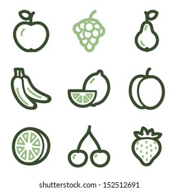 Fruits icons, green line contour series