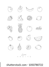 Fruits icons in pen hand drawing lines style on white background