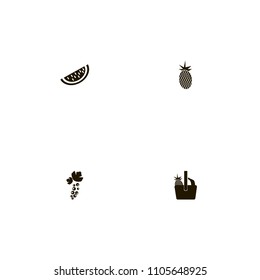 Fruits icons set. ananas, banana, pineapple and fruit basket