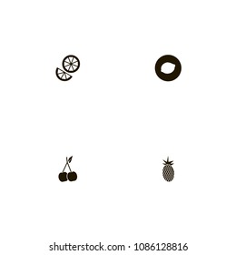 Fruits icons set. ananas, pine, citrus and cherry