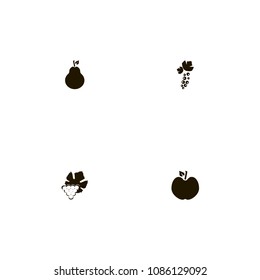 Fruits icons set. apple, pear, black currant and currant