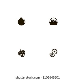 Fruits icons set. apricot, fruit basket, basket and apple