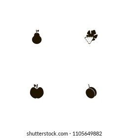 Fruits icons set. apricot, pear, grape and tree