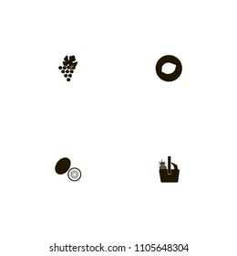 Fruits icons set. banana, lemon, fruit basket and grape
