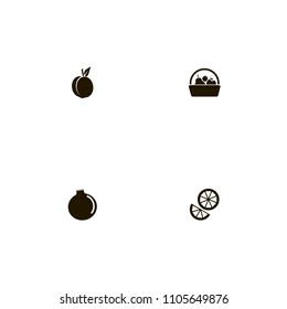 Fruits icons set. basket, apple, orange and pear