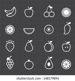 Fruits icons set and black background