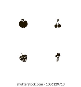 Fruits icons set. black currant, berry, apple and cherry