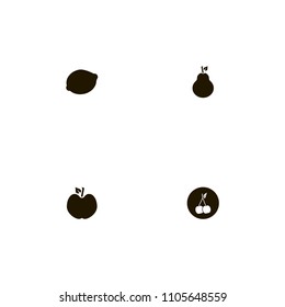 Fruits icons set. cherry, apple, lemon and lemongrass