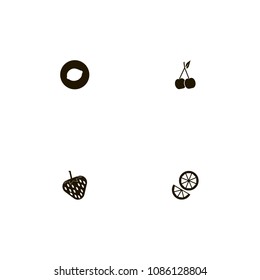 Fruits icons set. cherry, orange, berry and strawberry