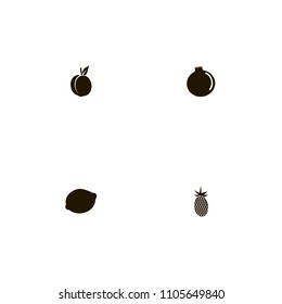 Fruits icons set. citrus, lemon, lemongrass and pineapple