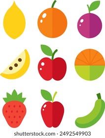 Fruits icons set. Collection of linear web icons, such as pineapple, banana, kiwi, orange, pear and others different fruits. Editable vector stroke.