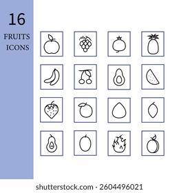 Fruits icons set. Collection of linear web icons. Editable vector illustrations stroke. icons bundle isolated on white background