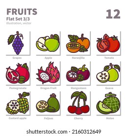 Conjunto de iconos de frutas, Color, vector e ilustración 3