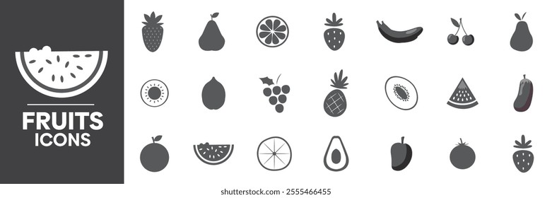 Fruits Icons Set, Containing All Fruits Icons Outlines, Vector Illustration Collection Editable eps10