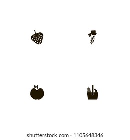 Fruits icons set. currant, fruit basket, tree and pineapple