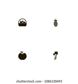 Fruits icons set. currant, pine, berry and pineapple