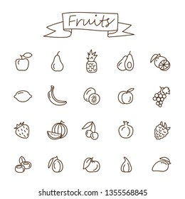 Fruits icons set in doodle style. Cartoon vector and illustration, hand drawn style, isolated on white background.