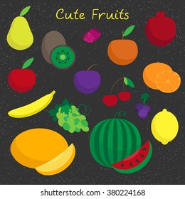 Fruits icons set, flat design, bright colors. Vector stock image, EPS10