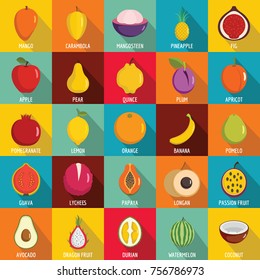 Fruits icons set. Flat illustration of 25 fruits vector icons for web