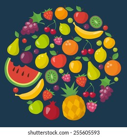 Fruits icons set in flat style