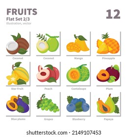 Fruits icons set, Flat, vector and illustration set 2
