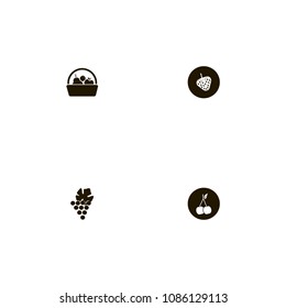 Fruits icons set. fruit basket, grapes, apple and basket