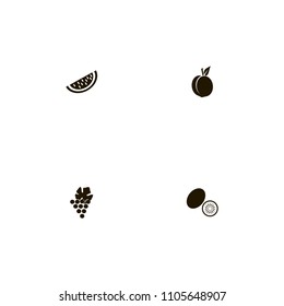Fruits icons set. grape, kiwi, melon and peach