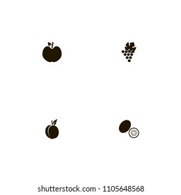 Fruits icons set. grape, peach, apple and tree