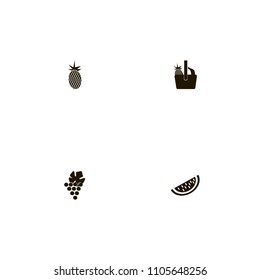 Fruits icons set. grapes, watermelon, pine and melon