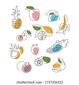 Fruits icons set. Hand drawing in line style .Vector illustration.