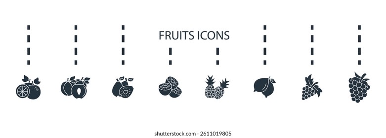 fruits icons set isolated on White Background Flat style design