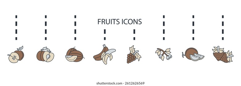 fruits icons set isolated on White Background Flat style design