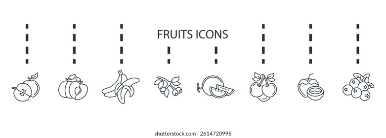 fruits icons set isolated on White Background Flat style design