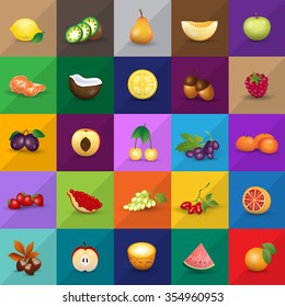Fruits Icons Set - Isolated On Background - Vector Illustration, Graphic Design. For Web, Websites, Print, Presentation Templates, Mobile Applications And Promotional Materials 