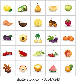 Fruits Icons Set - Isolated On Background - Vector Illustration, Graphic Design. For Web, Websites, Print, Presentation Templates, Mobile Applications And Promotional Materials 