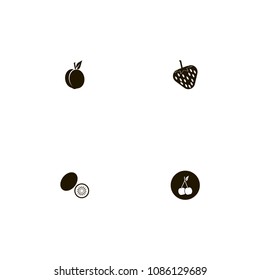 Fruits icons set. kiwi, berry, cherry and peach