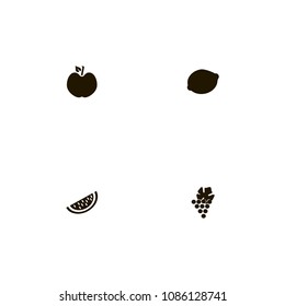 Fruits icons set. lemon, citrus, grape and apple