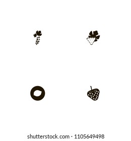 Fruits icons set. lemon, grape, black currant and berry