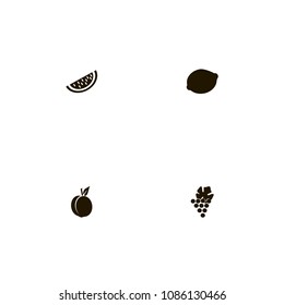 Fruits icons set. melon, grapes, peach and lemongrass