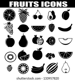 Fruits icons set on white background, vector illustration