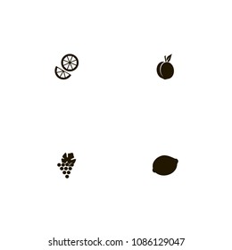 Fruits icons set. orange, grape, lemongrass and grapes