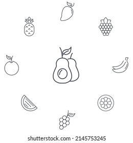 Iconos de frutas establecidos. Elementos vectoriales del símbolo del paquete de frutas para la web infográfica