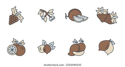 Fruits icons set . Fruits pack symbol vector elements for infographic web