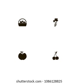 Fruits icons set. pear, cherry, basket and black currant
