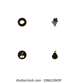 Fruits icons set. pear, lemon, grapes and tree