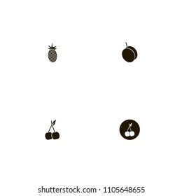 Fruits icons set. pineapple, berry, pine and tropic